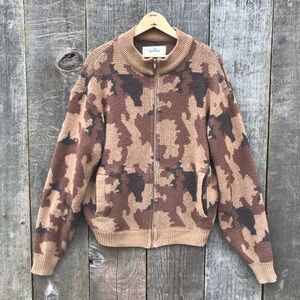Vintage 80s Redhead Camo Knit Zip Front Cardigan Sweater Large